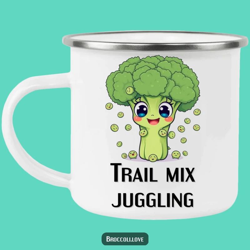 Funny Broccoli Juggling Peas Camping Mug - Outdoor Veggie Cheer