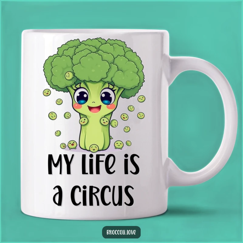 Funny Broccoli Juggling Peas Mug - Joyful Veggie Lover Gift