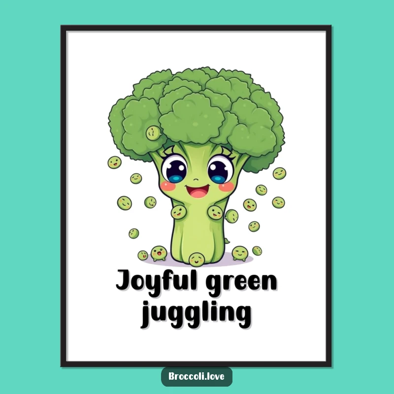 Funny Broccoli Juggling Peas Digital Art - Joyful Veggie Decor