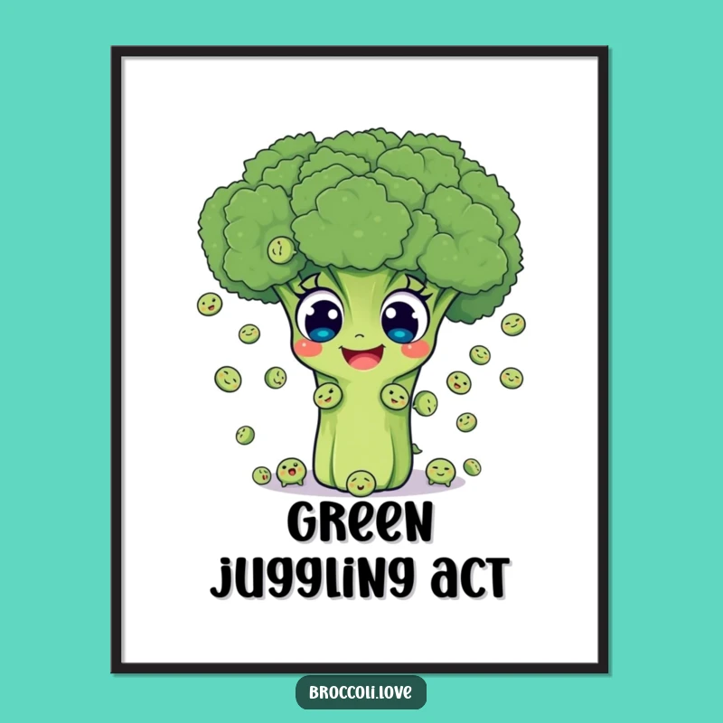 Funny Broccoli Juggling Peas Poster - Joyful Wall Art Decor