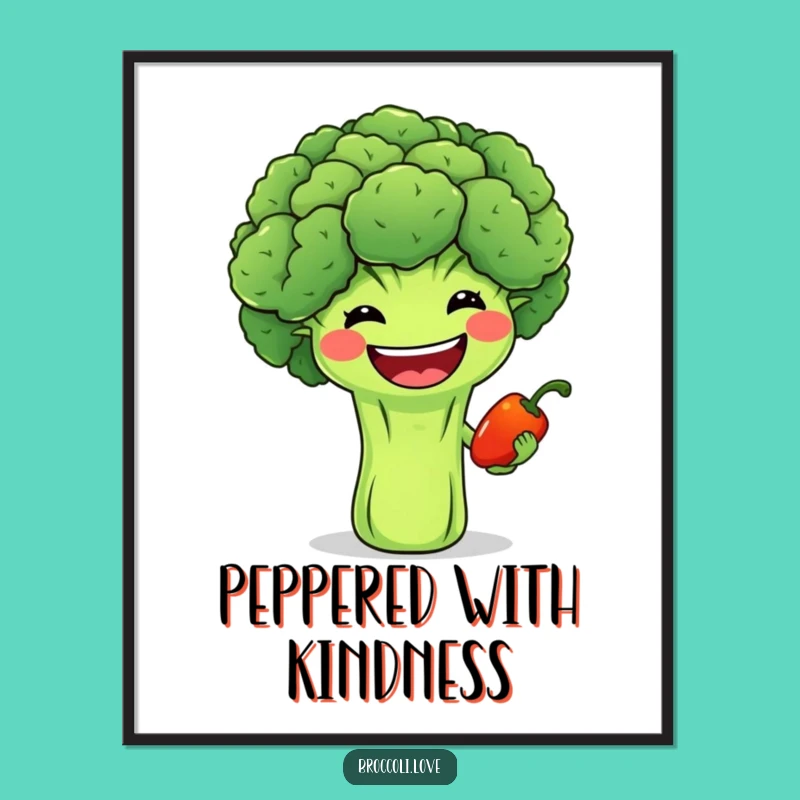 Funny Grinning Broccoli & Pepper Poster - Cheerful Wall Art
