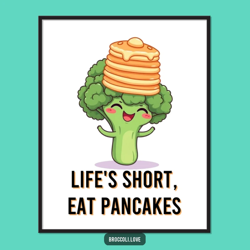 Funny Free Printable Wall Art: Pancake Broccoli Balancing - Downloadable Kitchen Decor