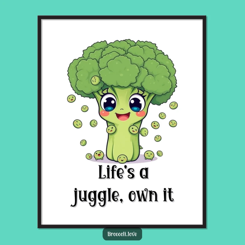 Free Printable Wall Art: Funny Broccoli Juggling Peas, Hilarious Downloadable Home Decor