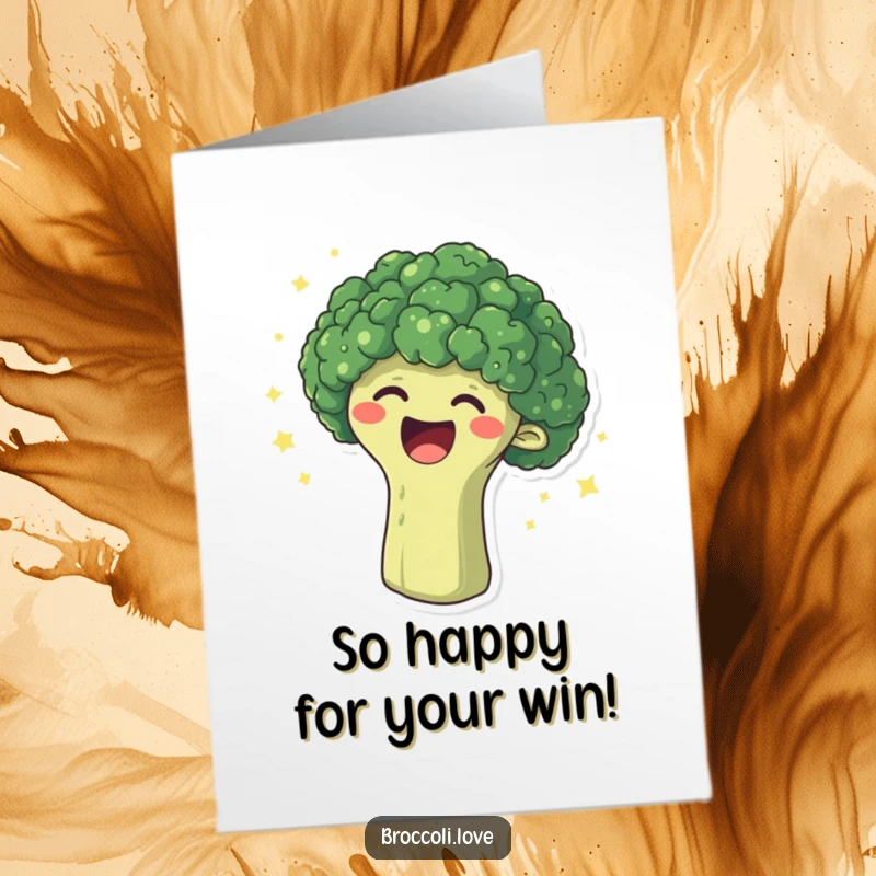 Funny Free Printable Congratulations Card with a broccoli head bursting with laughter and sparkles, a delightful downloadable gift.