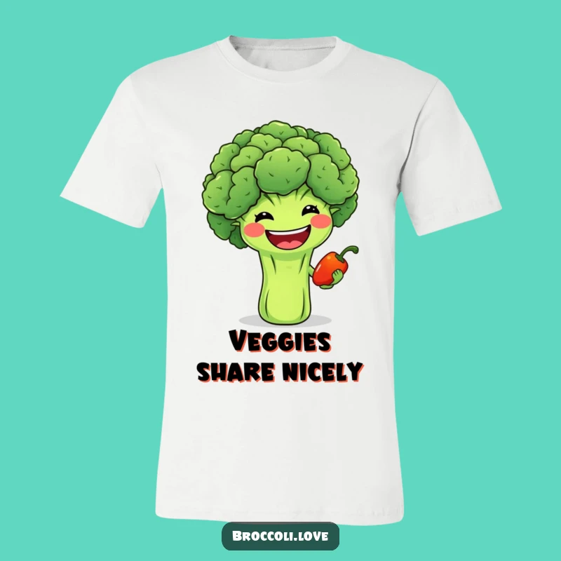 Funny Grinning Broccoli & Pepper T-Shirt - Friendly Veggie Tee