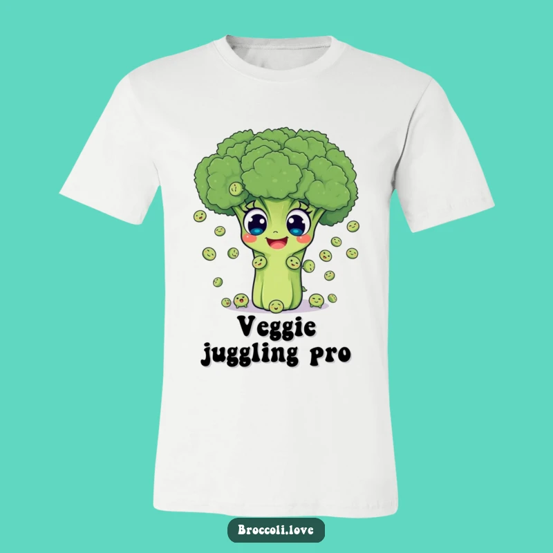 Funny Broccoli Juggling Peas T-Shirt - Joyful Veggie Humor Tee