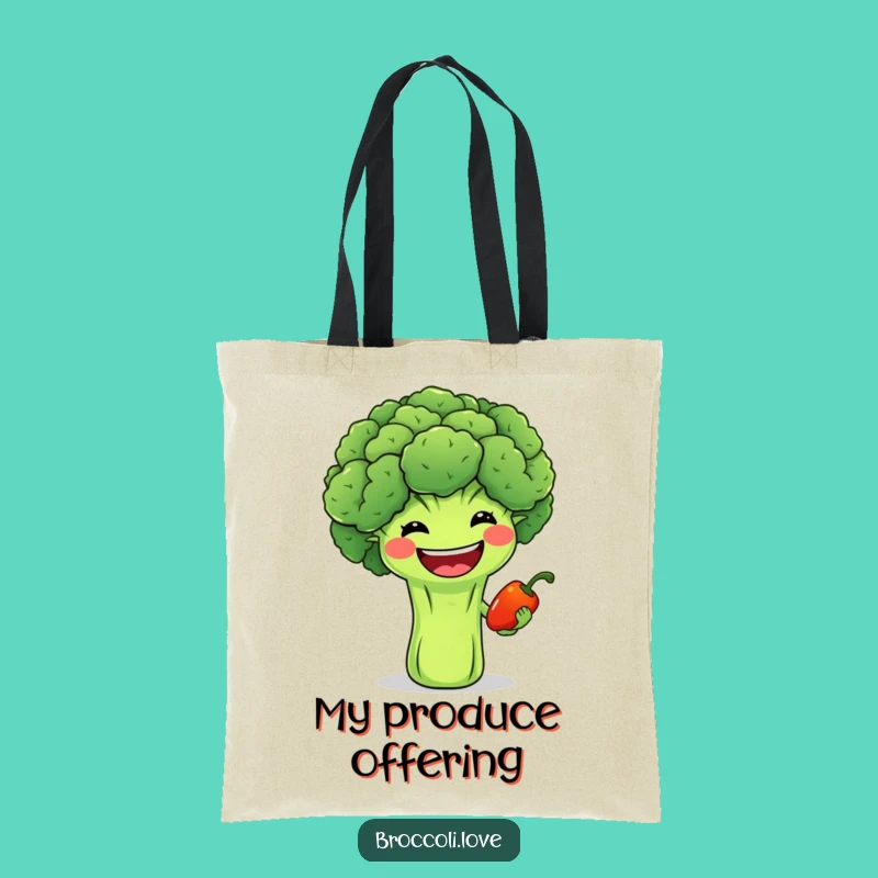Funny Grinning Broccoli & Pepper Tote Bag - Carry Veggie Smiles
